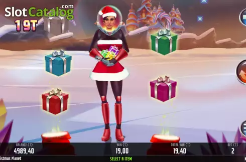 Bonus Game screen. Christmas Planet slot