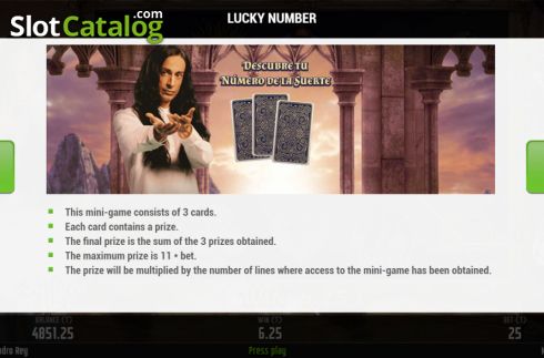 Mini-Game Lucky Number screen. Sandro Rey slot