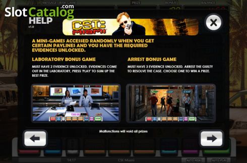 Other bonus games screen. CSI Miami slot