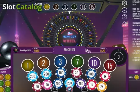 Game Rules screen 2. Neon City Wheel slot
