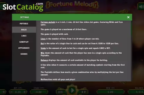Bildschirm6. Fortune Melody slot