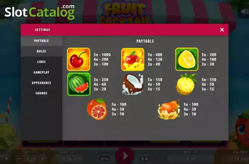 画面6. Fruit Cocktail (Macaw Gaming) カジノスロット