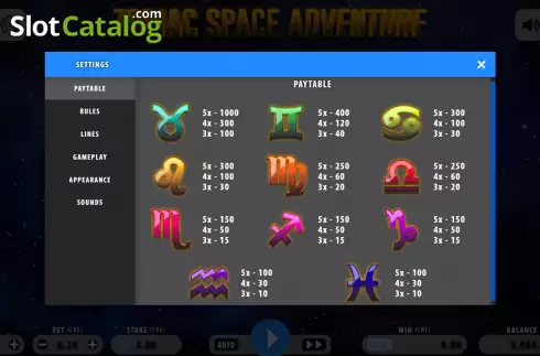 Skärmdump7. Zodiac Space Adventure slot