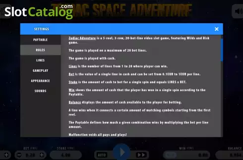 Ekran8. Zodiac Space Adventure yuvası