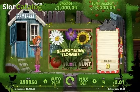 Flower Game intro screen. Homegrown slot