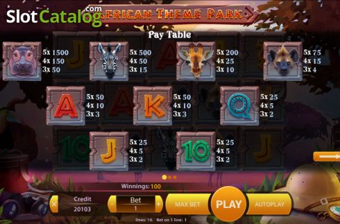 Paytable screen. African Theme Park slot