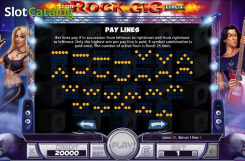 Paylines screen. Rock Gig Dice slot