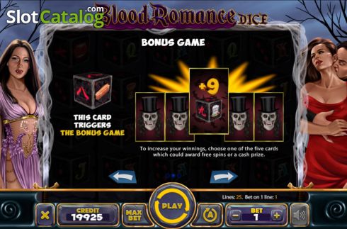 Bonus game screen. Blood Romance Dice slot