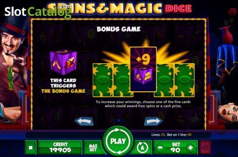 Bonus game screen. Spins and Magic Dice slot