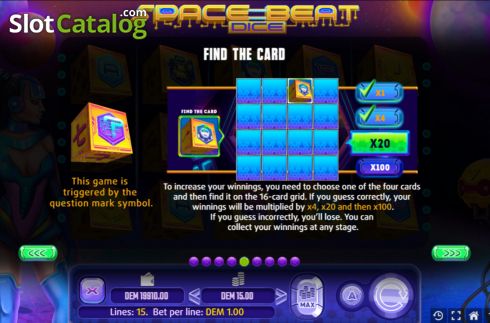 Bonus game screen. Space Beat Dice slot