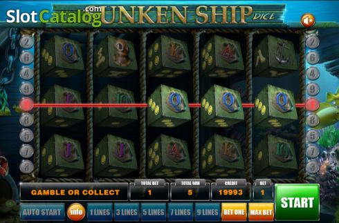 Win screen. Sunken Ship Dice slot