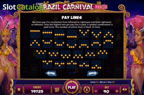 Paylines screen. Brazil Carnival Dice slot