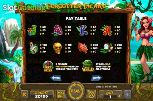 Paytable 1. Forgotten Island slot