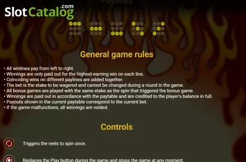 General Game Rules Screen. Hot Fruits on Fire slot