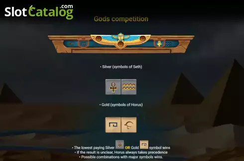 Gods competition screen. Seth vs Horus slot