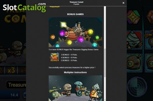 Bonus game screen. Comet Treasure slot