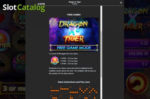 Features screen. Dragon X Tiger slot