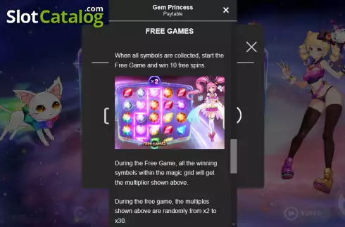 Free Games screen. Gem Princess slot