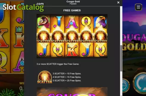 Game Features screen 2. Cougar Gold slot