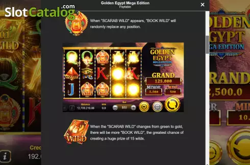 Game Features screen. Golden Egypt Mega Edition slot