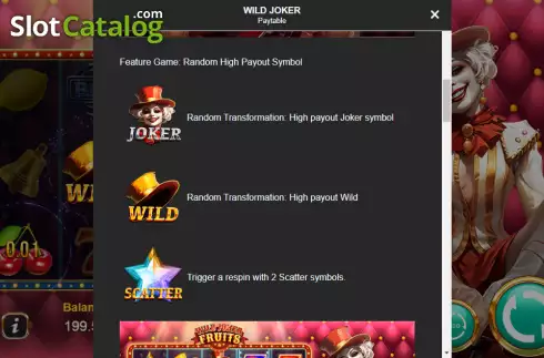 Special symbols screen. Wild Joker Fruits slot