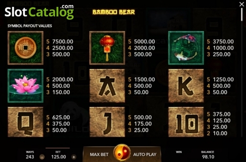 Paytable 1. Bamboo Bear slot