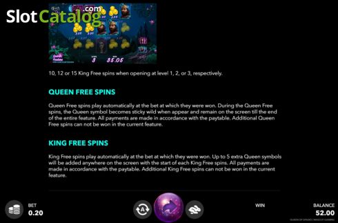 FS Features screen. Queen Of Spades (Mascot Gaming) slot