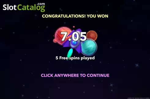 Win Free Spins screen. Across The Universe slot