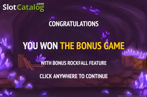 Bonus Game Win Screen. The Princess and Dwarfs Rockways slot