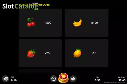 Bonus Game paytable screen. Fruit Machine Mega Bonus slot