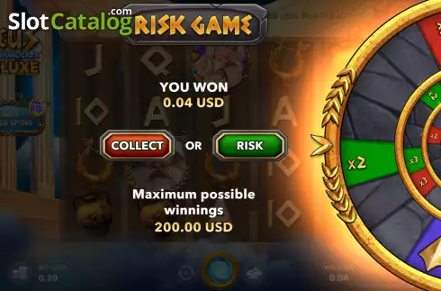 Risk Game screen. Zeus The Thunderer Deluxe slot