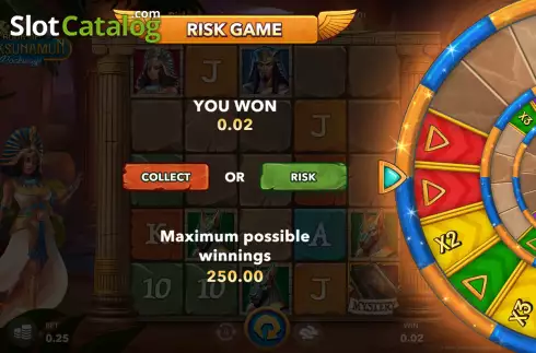 Risk Game screen. Book of Anksunamun Rockways slot