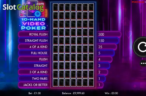 Game screen. 10 Hand Video Poker slot