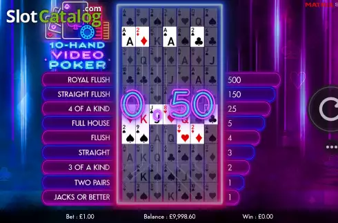 Win screen. 10 Hand Video Poker slot