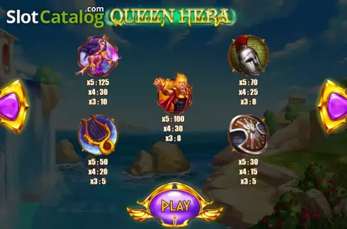 Pay Table screen. Queen Hera slot