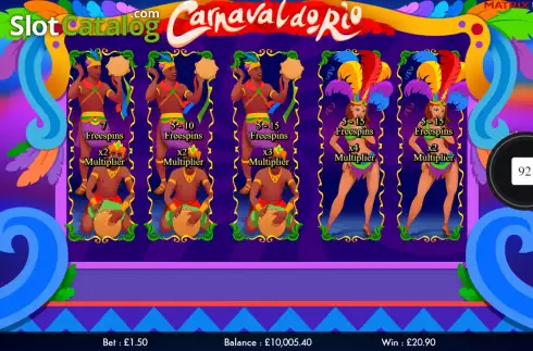 Free Spins screen. Carnaval Do Rio (Matrix Studios) slot
