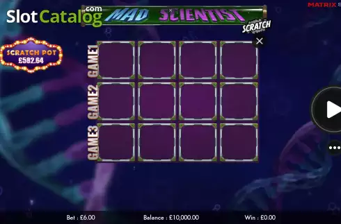 Game screen. Mad Scientist Scratch slot