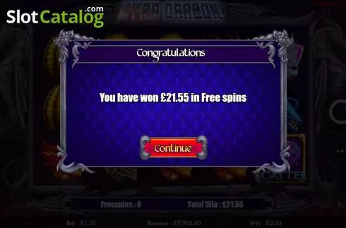 Win Free Spins screen. Star Dragon slot
