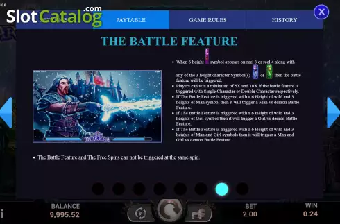 The battle feature screen. The Dark Era slot