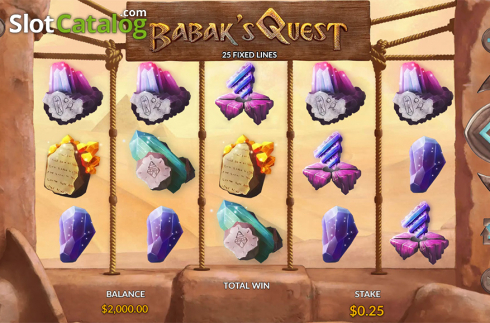 Reels screen. Babak's Quest slot