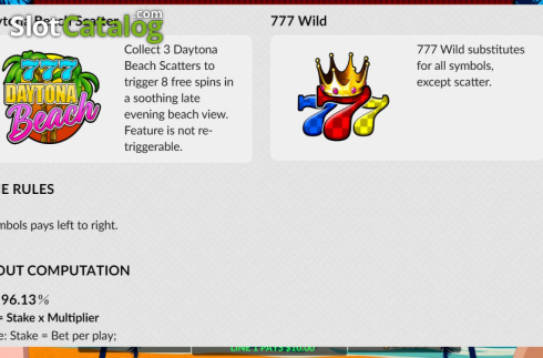 Ekran6. 777 Daytona Beach yuvası