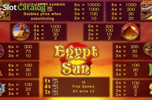 Paytable 1. Egypt Sun HD slot