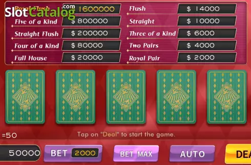 Game screen. 5PK Video Poker slot