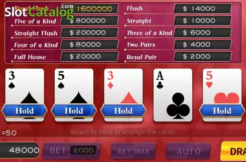 Game screen 2. 5PK Video Poker slot