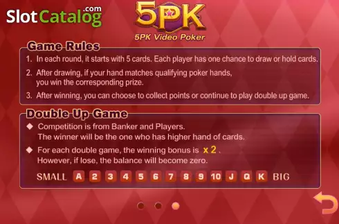 Game Rules screen 3. 5PK Video Poker slot