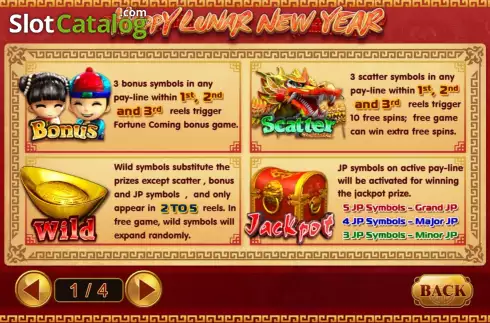 Game Features screen. Happy Lunar New Year slot