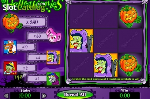 Game Screen. Halloweenies Scratch Card slot