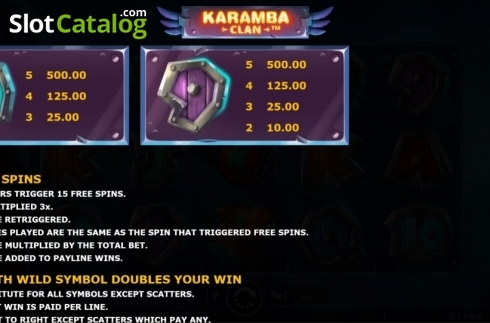Paytable 3. Karamba Clan slot