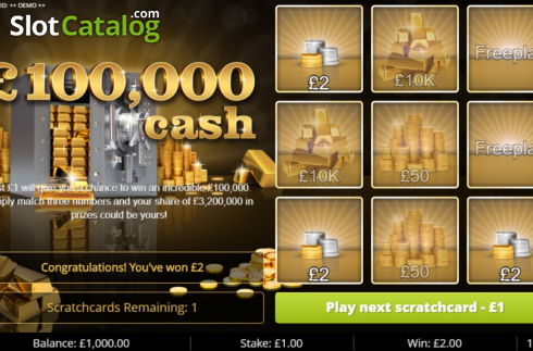 Win Screen 2. 100k Cash slot