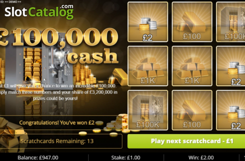 Win Screen 3. 100k Cash slot